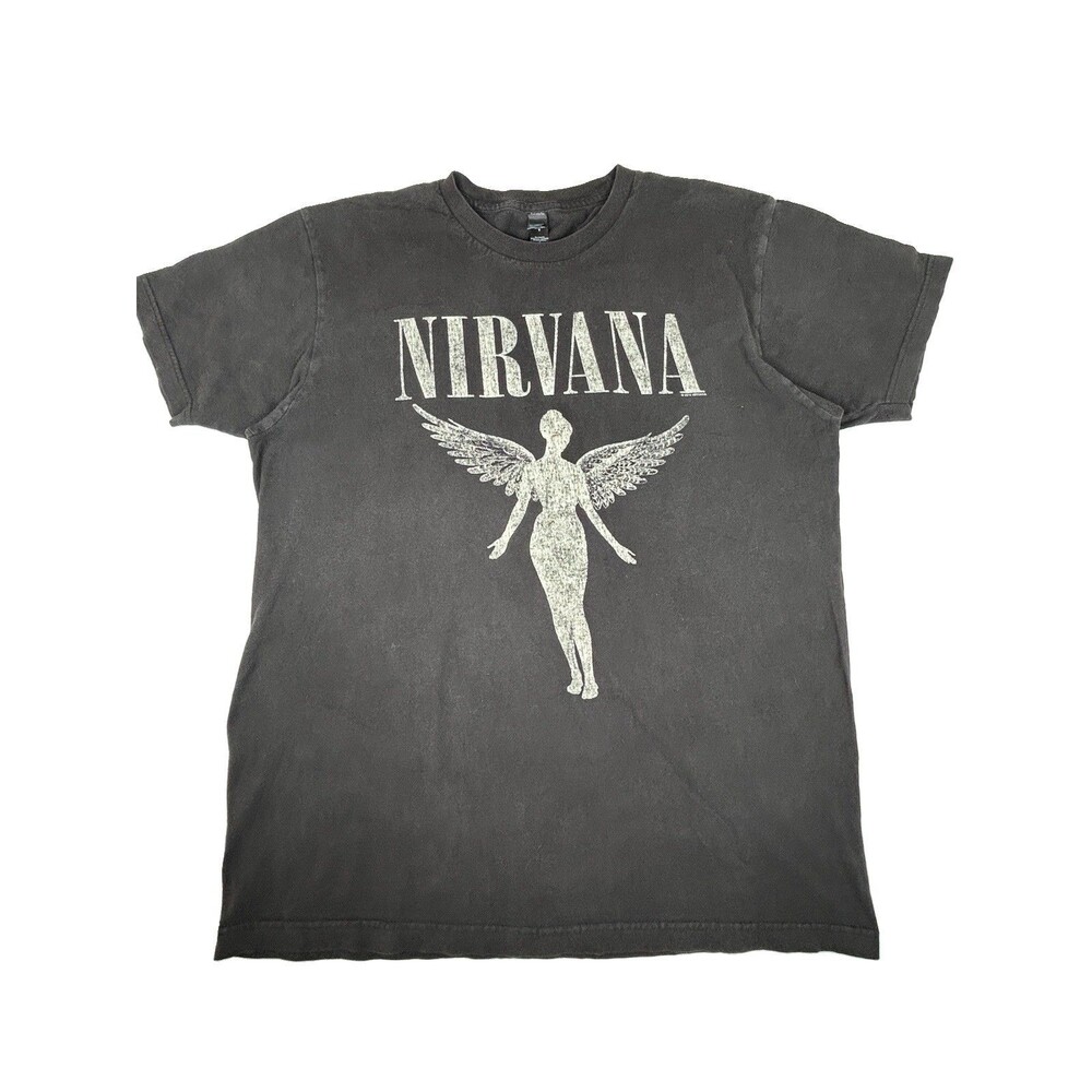 Nirvana Shirt  Reproduction Black Angel In Utero Graphic Tee Rock Band unisex L
